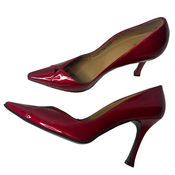 Stuart Weitzman SZ 6.5 Red Patent Leather Pointed Toe Candy Apple Slip on Pumps - Picture 8 of 10